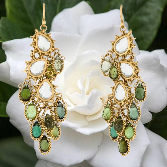 SOLD -Anthony Nak 18k Green Tourmaline Sapphire Earrings - Picture 2 of 5